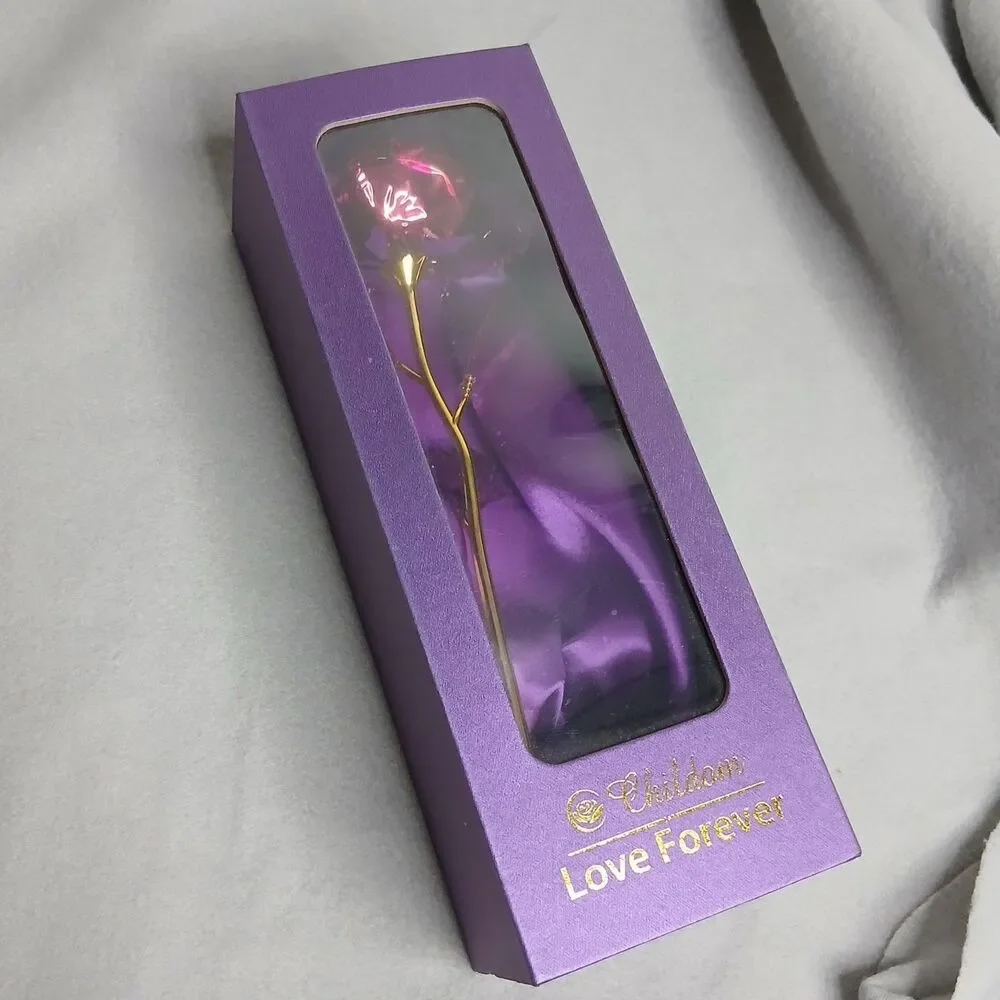 Childom Colorful Iridescent Rose Artificial Purple Flower Satin Lined Gift Box